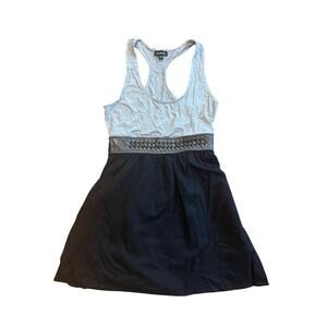 NWT Bebe Vintage Y2K Gray and Black Embellished Waist Dress M